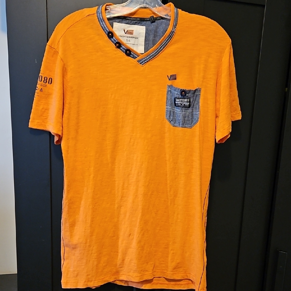 Vibe Orange Short Sleeve Tee with Denim Pocket